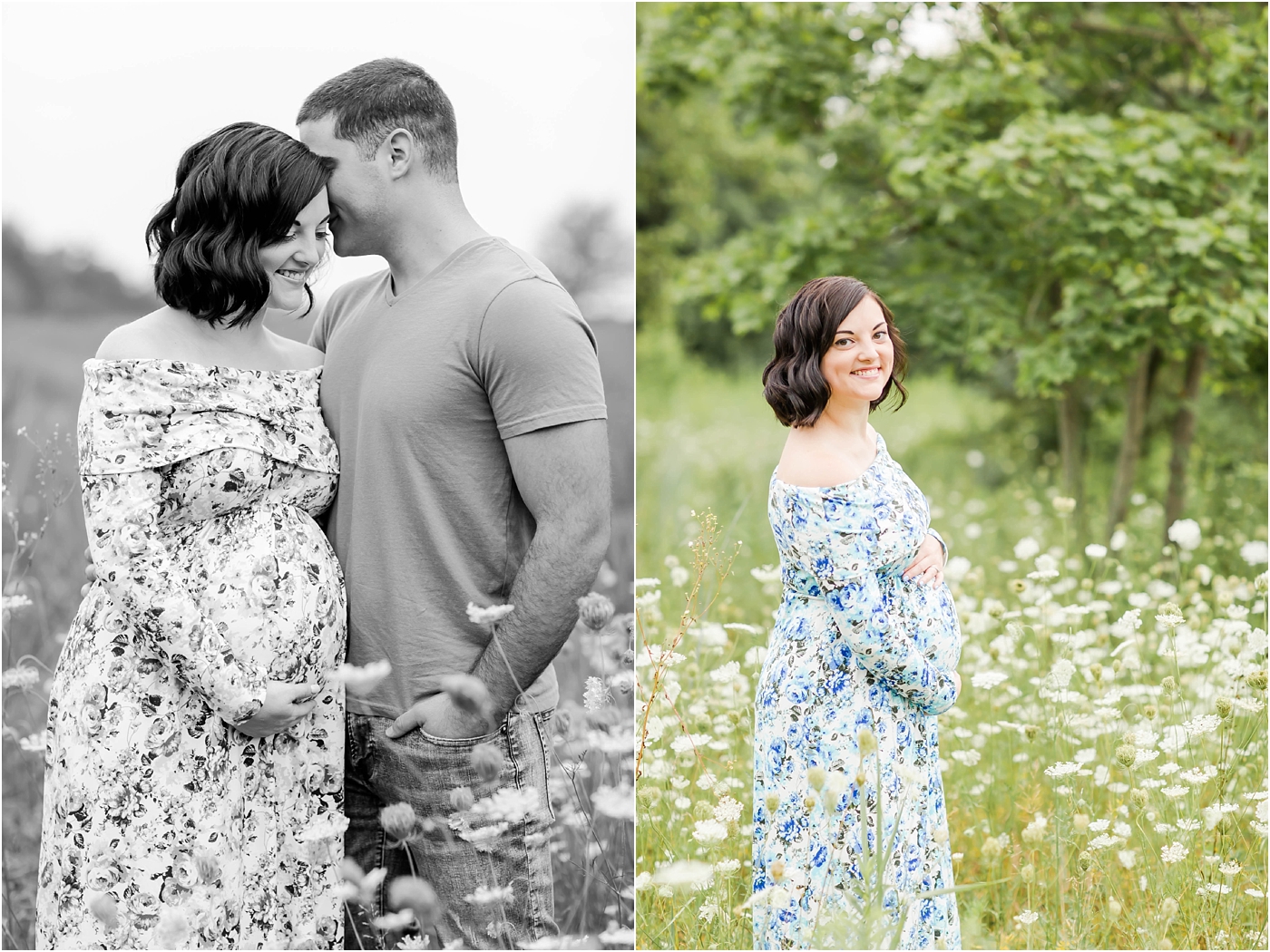 Loren Jackson Photography,Maternity Photos in Blue Floral Dress,Petros Park,Photographer Akron Ohio,