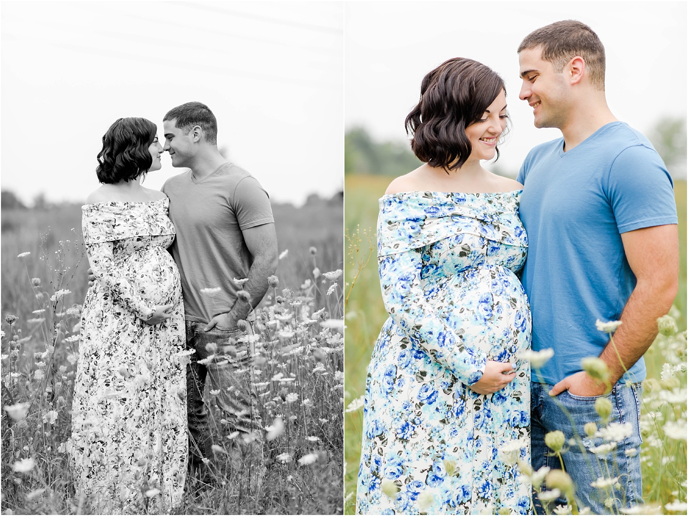Loren Jackson Photography,Maternity Photos in Blue Floral Dress,Petros Park,Photographer Akron Ohio,