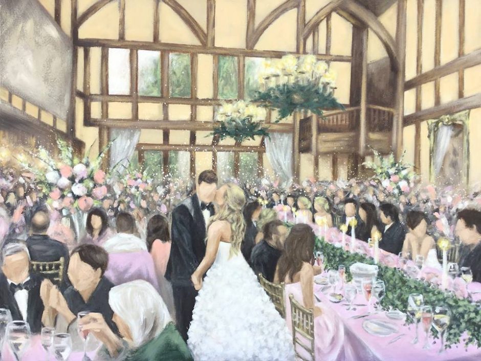 Live wedding painting with Jacqualine Delbrocco at Mayfield Sandridge Club Live Wedding Painter